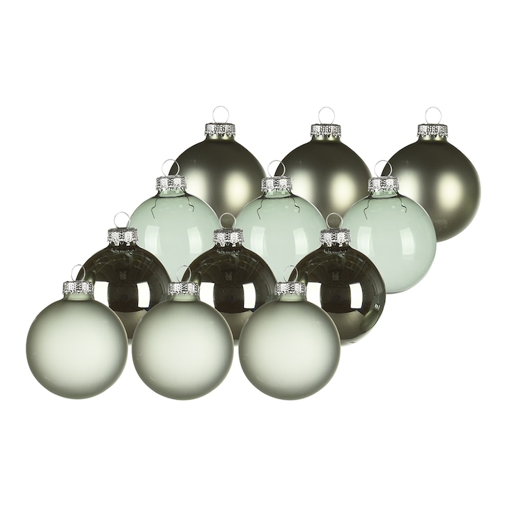 Glas-Weihnachtskugel-Set graugrün